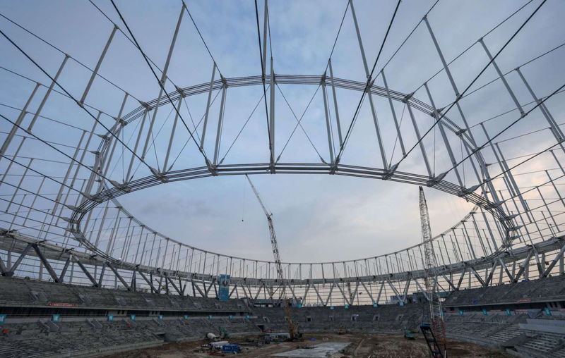 三亚体育场项目索结构张拉提升完成